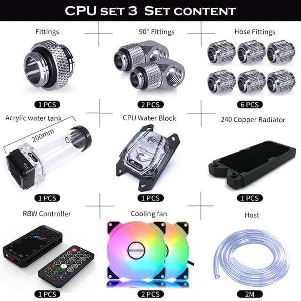 Planet Gates AMD CPU(Sliver) PC Split Water Cooling Kit Soft Tube,CPU+GPU Cooler Hose Set,Block+Pump Reservoir +Radiator+Fitting+Tube+Fans+Controller