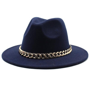 Planet Gates American Big Chain Fedoras Faux Woolen Brim Felt Cap Jazz Men Women Hat