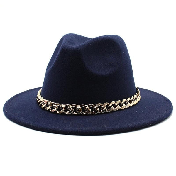 Planet Gates American Big Chain Fedoras Faux Woolen Brim Felt Cap Jazz Men Women Hat
