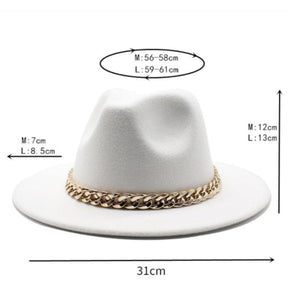 Planet Gates American Big Chain Fedoras Faux Woolen Brim Felt Cap Jazz Men Women Hat