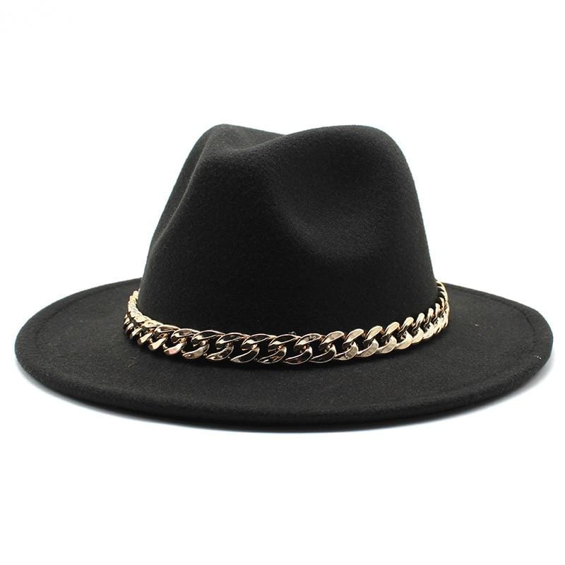 Planet Gates American Big Chain Fedoras Faux Woolen Brim Felt Cap Jazz Men Women Hat