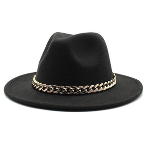 Planet Gates American Big Chain Fedoras Faux Woolen Brim Felt Cap Jazz Men Women Hat