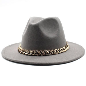 Planet Gates American Big Chain Fedoras Faux Woolen Brim Felt Cap Jazz Men Women Hat