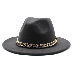 Planet Gates American Big Chain Fedoras Faux Woolen Brim Felt Cap Jazz Men Women Hat