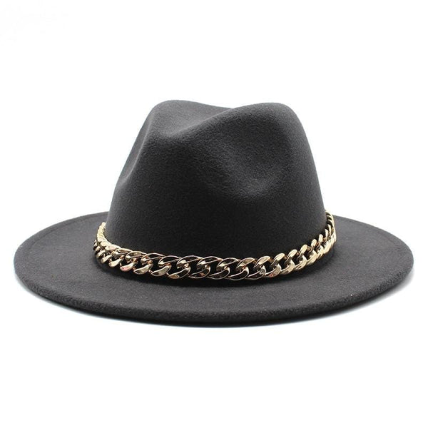 Planet Gates American Big Chain Fedoras Faux Woolen Brim Felt Cap Jazz Men Women Hat