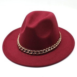 Planet Gates American Big Chain Fedoras Faux Woolen Brim Felt Cap Jazz Men Women Hat