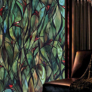 Planet Gates American Green leafy Flower window film stained glass stickers Self Adhesive Film Static Cling Window Sticker For Bathroom 100cm