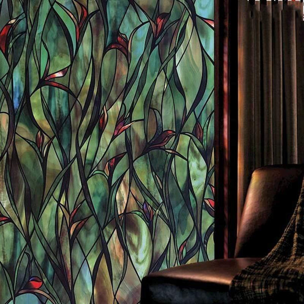 Planet Gates American Green leafy Flower window film stained glass stickers Self Adhesive Film Static Cling Window Sticker For Bathroom 100cm
