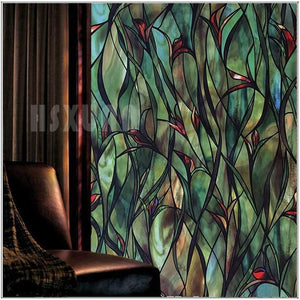 Planet Gates American Green leafy Flower window film stained glass stickers Self Adhesive Film Static Cling Window Sticker For Bathroom 100cm