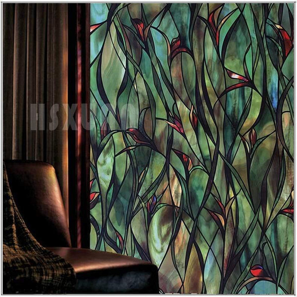 Planet Gates American Green leafy Flower window film stained glass stickers Self Adhesive Film Static Cling Window Sticker For Bathroom 100cm