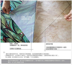 Planet Gates American Green leafy Flower window film stained glass stickers Self Adhesive Film Static Cling Window Sticker For Bathroom 100cm