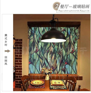 Planet Gates American Green leafy Flower window film stained glass stickers Self Adhesive Film Static Cling Window Sticker For Bathroom 100cm