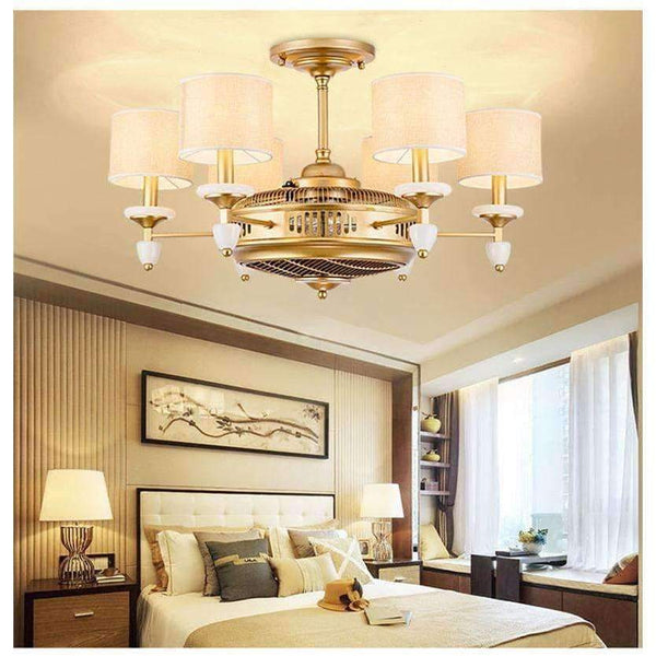 Таванни вентилатори Planet Gates в американски стил със златен плат и лампа за осветление на хотелско фоайе и двойна функция на електрически вентилатор