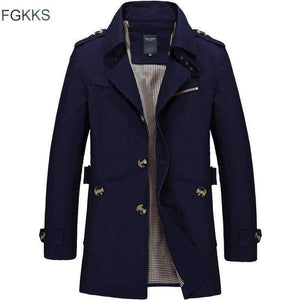 Planet Gates Amry Green / M FGKKS Men Jacket Coat Long Section Fashion Trench Coat New Brand Casual Fit Overcoat Jacket Outerwear