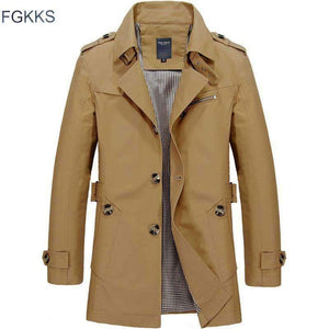 Planet Gates Amry Green / M FGKKS Men Jacket Coat Long Section Fashion Trench Coat New Brand Casual Fit Overcoat Jacket Outerwear