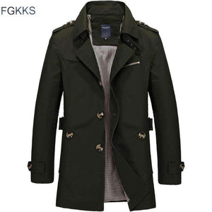 Planet Gates Amry Green / M FGKKS Men Jacket Coat Long Section Fashion Trench Coat New Brand Casual Fit Overcoat Jacket Outerwear