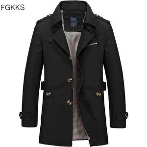 Planet Gates Amry Green / M FGKKS Men Jacket Coat Long Section Fashion Trench Coat New Brand Casual Fit Overcoat Jacket Outerwear
