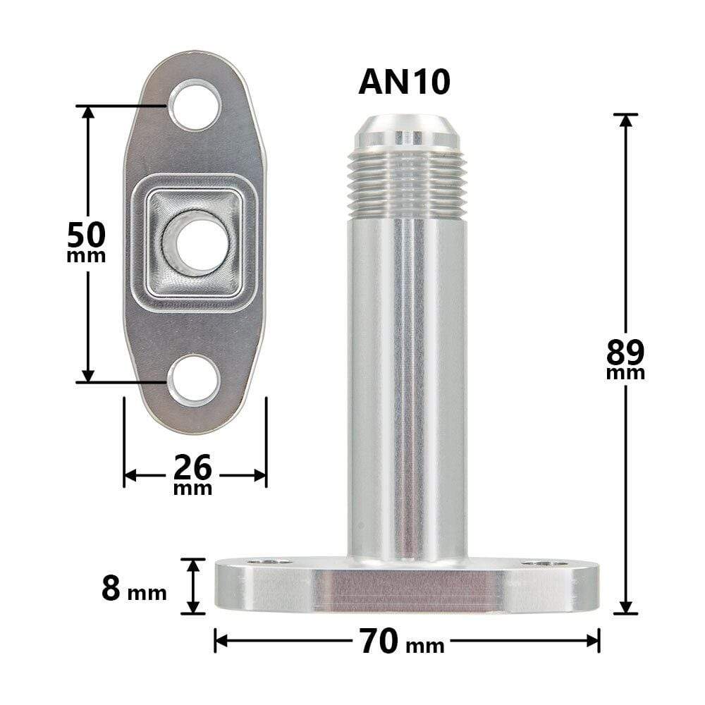 Planet Gates An10 Hole pitch 2"/51 Turbo Oil Drain Return Flange Adapter sliver CNC Process leakproof for T3 T4 GT28 GT30 GT35 T25