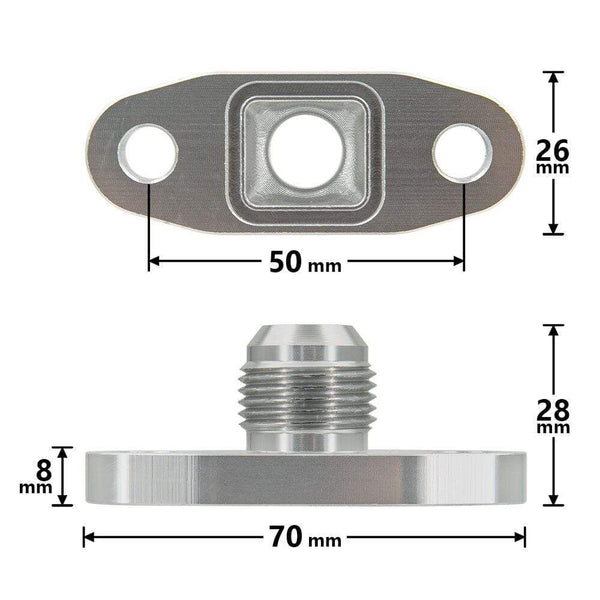 Planet Gates An10 Hole pitch 2"/51 Turbo Oil Drain Return Flange Adapter sliver CNC Process leakproof for T3 T4 GT28 GT30 GT35 T25