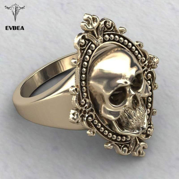 Planet Gates Ancient Gold Skull Ring Big Huge Ghost Skull Ring Men Boys Polishing Biker Ring Copper Skull Rings