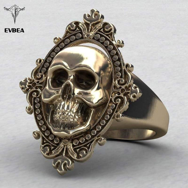 Planet Gates Ancient Gold Skull Ring Big Huge Ghost Skull Ring Men Boys Polishing Biker Ring Copper Skull Rings