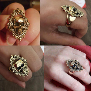 Planet Gates Ancient Gold Skull Ring Big Huge Ghost Skull Ring Men Boys Polishing Biker Ring Copper Skull Rings