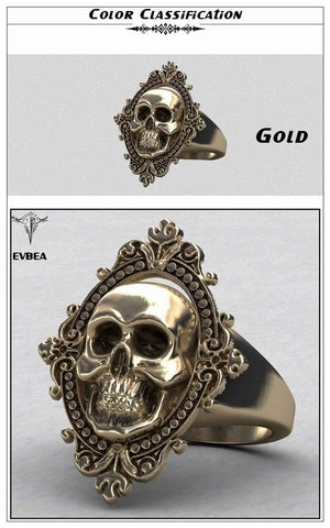 Planet Gates Ancient Gold Skull Ring Big Huge Ghost Skull Ring Men Boys Polishing Biker Ring Copper Skull Rings