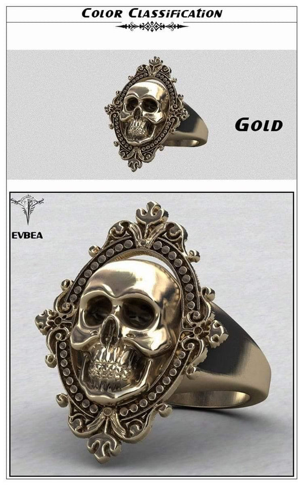Planet Gates Ancient Gold Skull Ring Big Huge Ghost Skull Ring Men Boys Polishing Biker Ring Copper Skull Rings