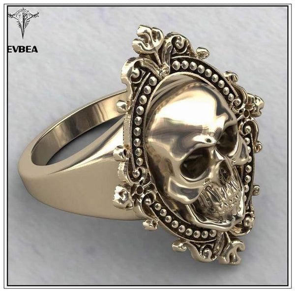 Planet Gates Ancient Gold Skull Ring Big Huge Ghost Skull Ring Men Boys Polishing Biker Ring Copper Skull Rings