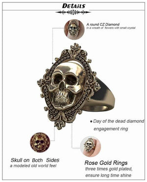 Planet Gates Ancient Gold Skull Ring Big Huge Ghost Skull Ring Men Boys Polishing Biker Ring Copper Skull Rings