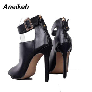 Planet Gates Aneikeh Gladiator Women Pumps Ladies Sexy Buckle Strap Roman High Heels Open Toe Sandals Party Wedding Shoes Size 35-40 Black