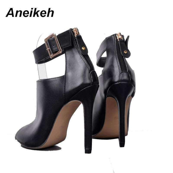 Planet Gates Aneikeh Gladiator Women Pumps Ladies Sexy Buckle Strap Roman High Heels Open Toe Sandals Party Wedding Shoes Size 35-40 Black