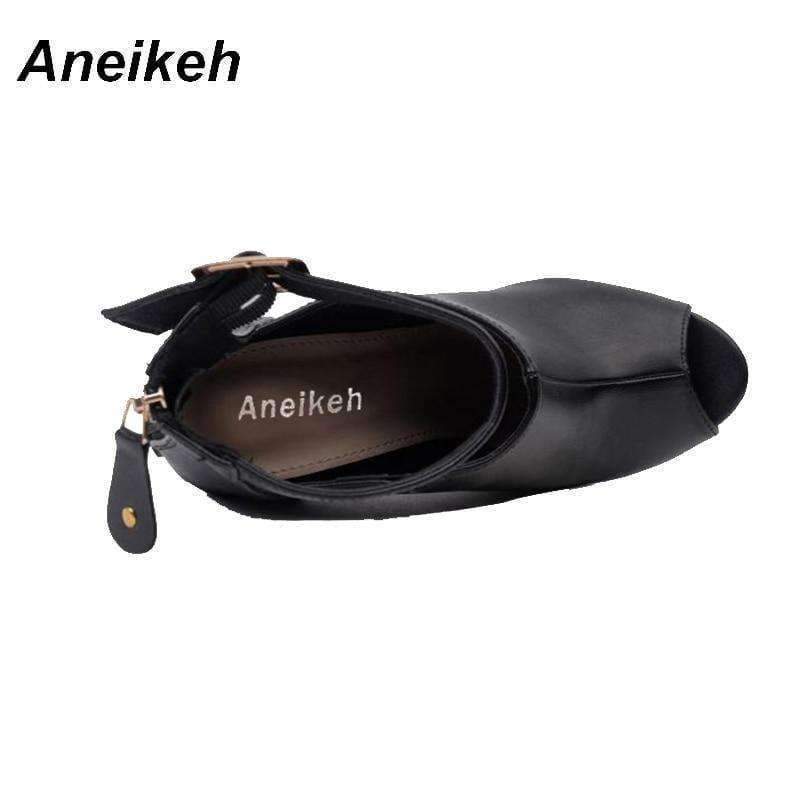 Planet Gates Aneikeh Gladiator Women Pumps Ladies Sexy Buckle Strap Roman High Heels Open Toe Sandals Party Wedding Shoes Size 35-40 Black