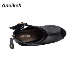 Planet Gates Aneikeh Gladiator Women Pumps Ladies Sexy Buckle Strap Roman High Heels Open Toe Sandals Party Wedding Shoes Size 35-40 Black