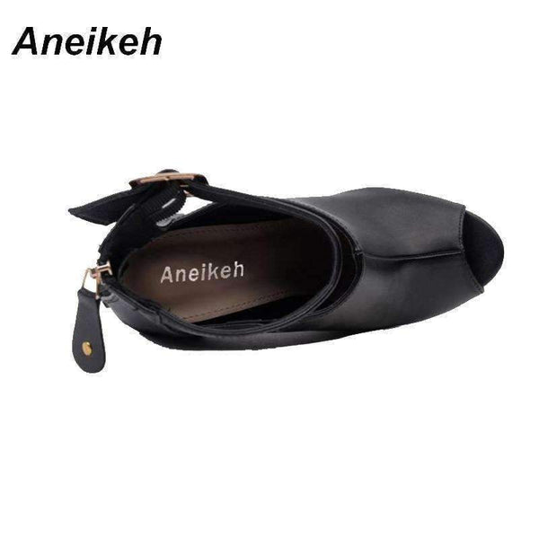 Planet Gates Aneikeh Gladiator Women Pumps Ladies Sexy Buckle Strap Roman High Heels Open Toe Sandals Party Wedding Shoes Size 35-40 Black