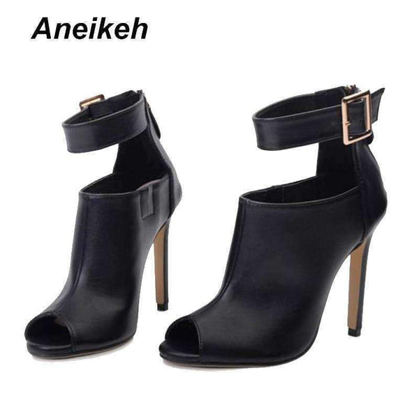 Planet Gates Aneikeh Gladiator Women Pumps Ladies Sexy Buckle Strap Roman High Heels Open Toe Sandals Party Wedding Shoes Size 35-40 Black
