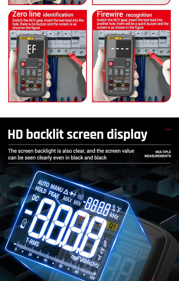 Planet Gates ANENG Q1 Digital Multimeter 9999 Analog Tester True RMS Professional Multimetro DIY Transistor Capacitor NCV Testers Lcr Meter