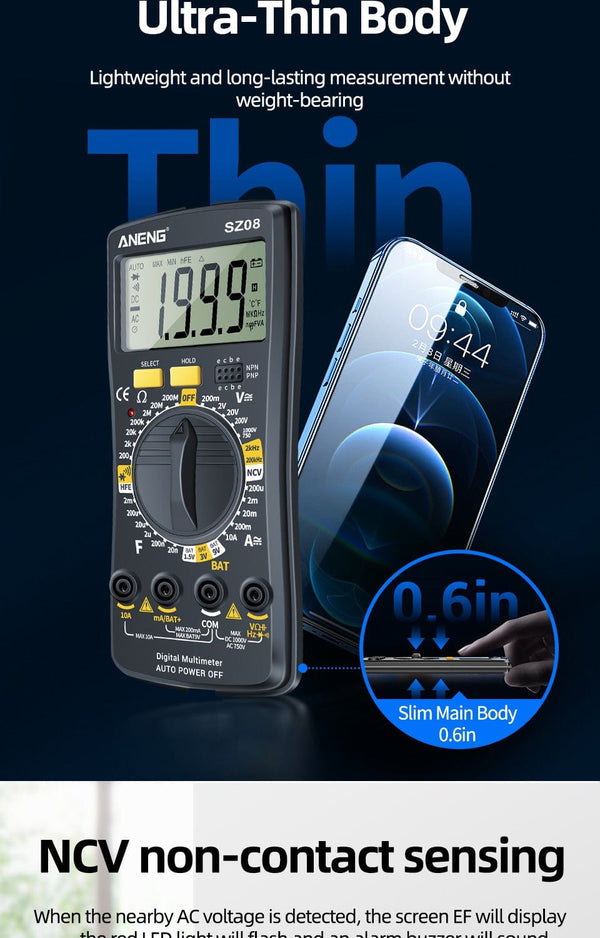 Planet Gates ANENG SZ08 Digital Multimeter Ultra-thin storage Professional Multimetro Auto Voltmeter AC DC 220V Resistance Handhold Testers