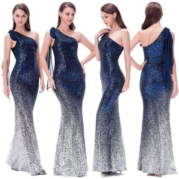 Planet Gates Angel-fashions Long Evening Dress Vintage Sequin Gradient Mermaid Dresses Blue 286