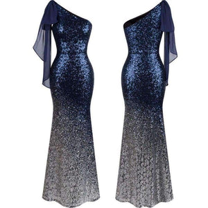 Planet Gates Angel-fashions Long Evening Dress Vintage Sequin Gradient Mermaid Dresses Blue 286