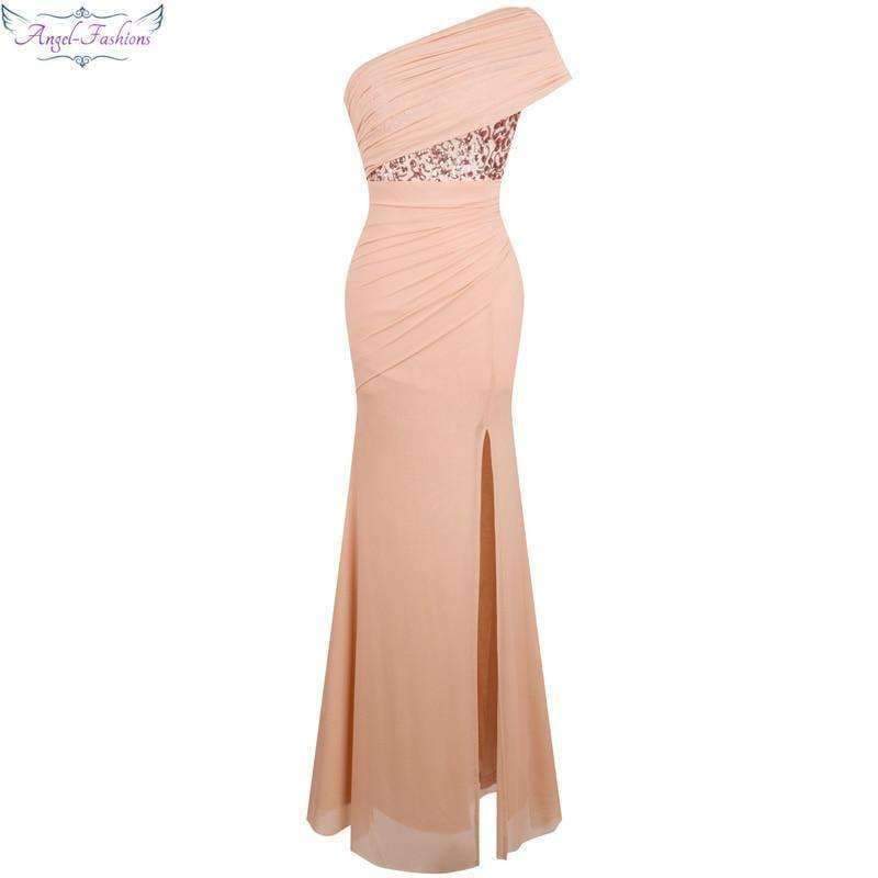 Planet Gates Angel fashions One Shoulder Pleat Ruched Sequin Slit Mermaid Long Evening Dress 350