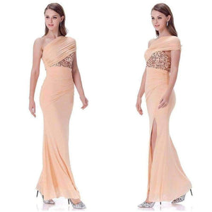 Planet Gates Angel fashions One Shoulder Pleat Ruched Sequin Slit Mermaid Long Evening Dress 350