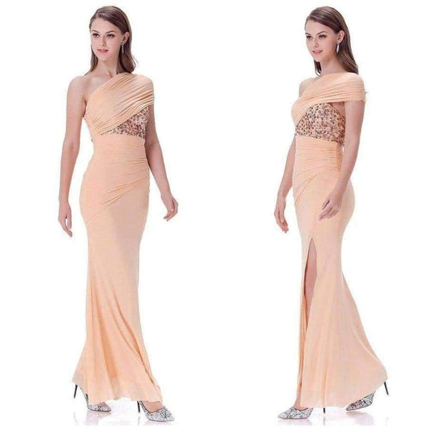 Planet Gates Angel fashions One Shoulder Pleat Ruched Sequin Slit Mermaid Long Evening Dress 350