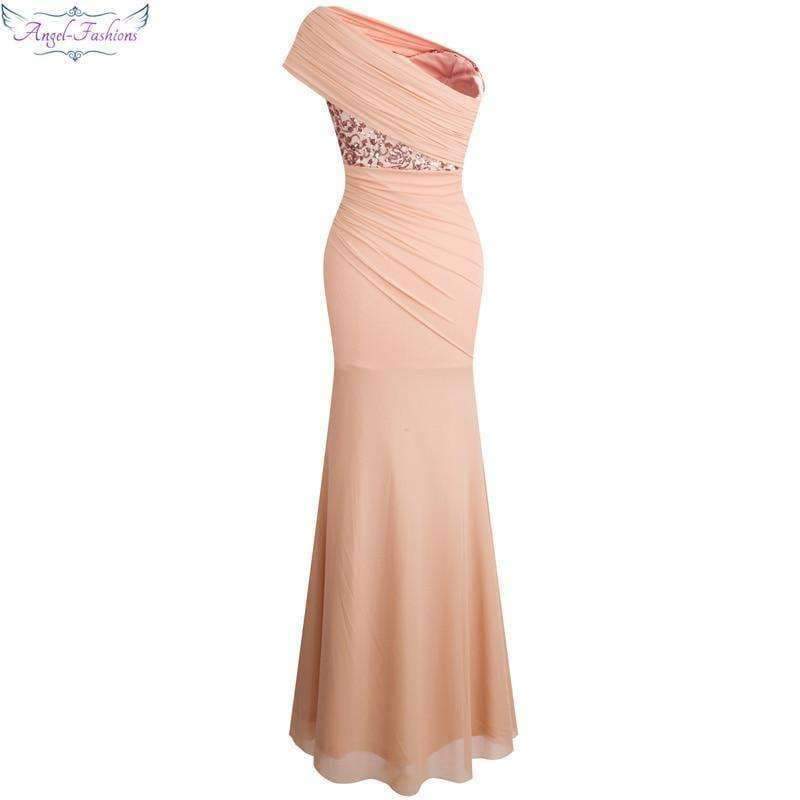 Planet Gates Angel fashions One Shoulder Pleat Ruched Sequin Slit Mermaid Long Evening Dress 350