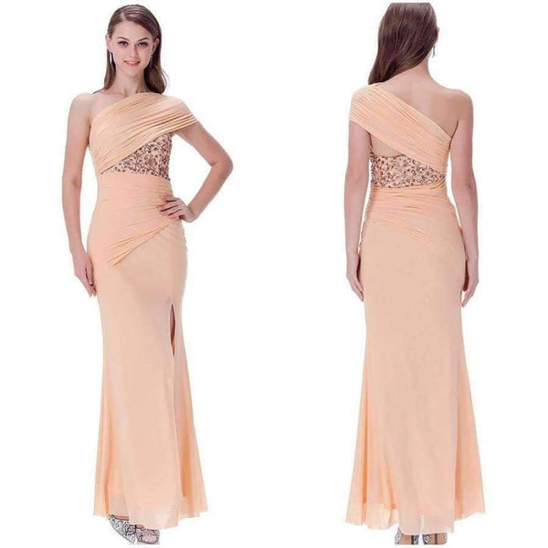 Planet Gates Angel fashions One Shoulder Pleat Ruched Sequin Slit Mermaid Long Evening Dress 350