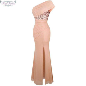 Planet Gates Angel fashions One Shoulder Pleat Ruched Sequin Slit Mermaid Long Evening Dress 350