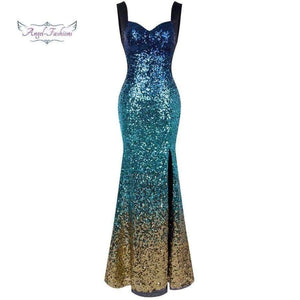 Planet Gates Angel-fashions Sequined Gradient Sash Hollow Out Celebrity Dress Long Evening Dresses Blue 360 382