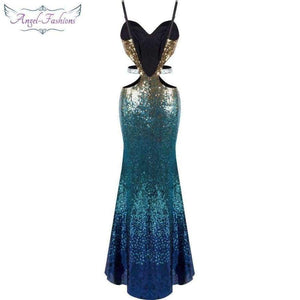 Planet Gates Angel-fashions Sequined Gradient Sash Hollow Out Celebrity Dress Long Evening Dresses Blue 360 382