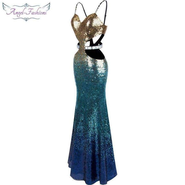 Planet Gates Angel-fashions Sequined Gradient Sash Hollow Out Celebrity Dress Long Evening Dresses Blue 360 382