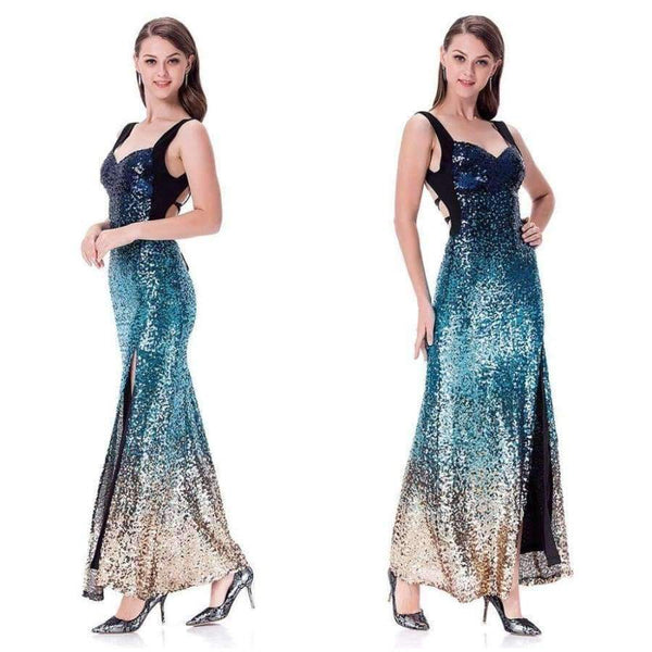Planet Gates Angel-fashions Sequined Gradient Sash Hollow Out Celebrity Dress Long Evening Dresses Blue 360 382